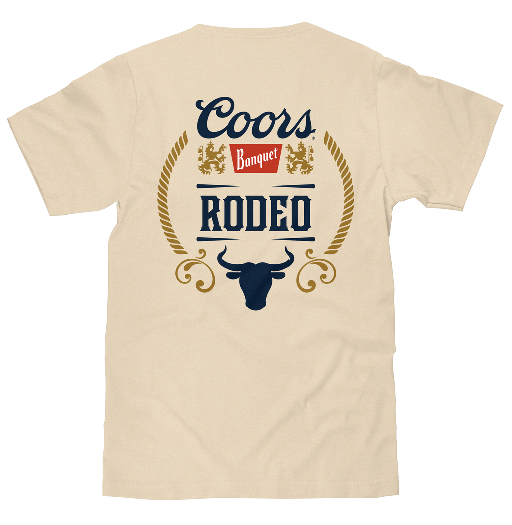 Coors Banquet Rodeo Bull Beer Front and Back T-Shirt - Cream