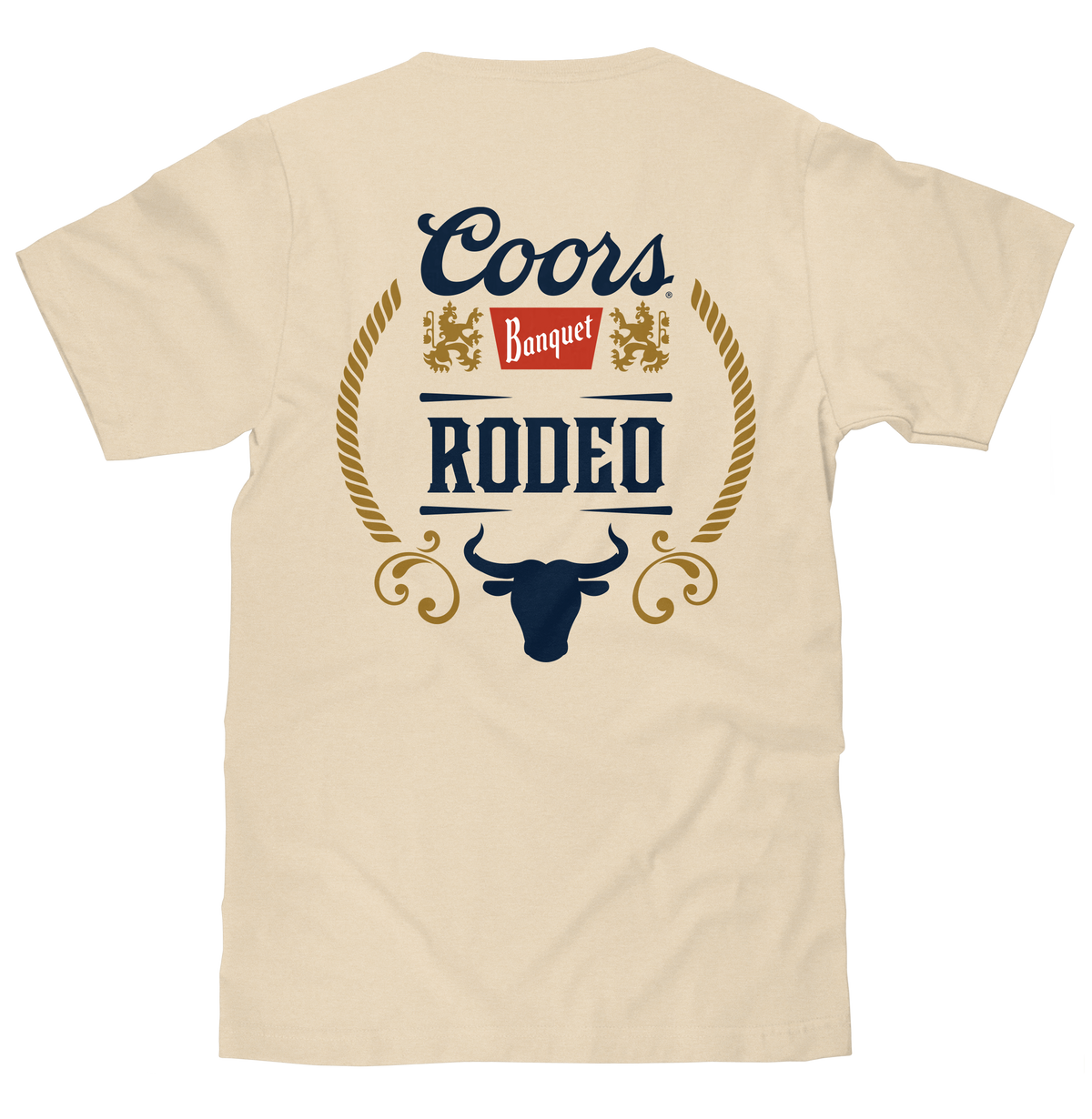 Coors Banquet Rodeo Bull Beer Front and Back T-Shirt - Cream