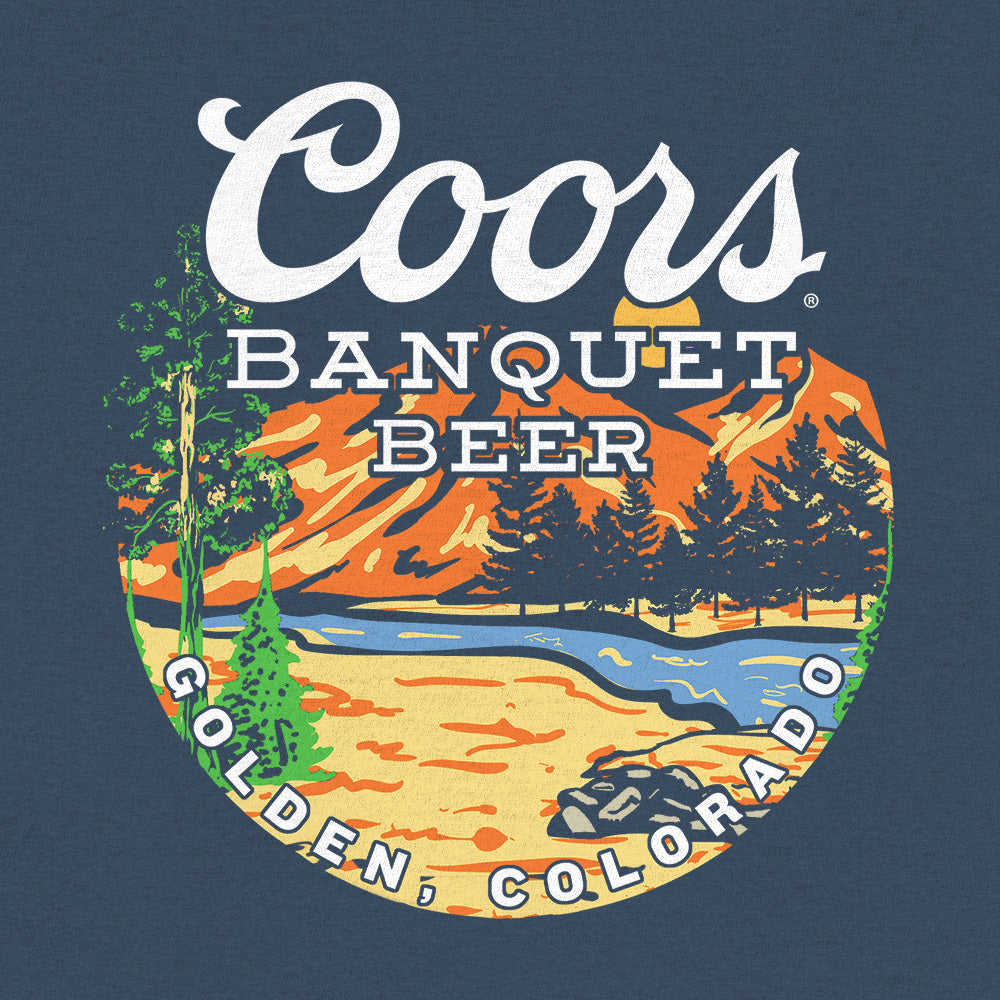 Coors Banquet Retro Colorado Mountain Landscape T-Shirt - Indigo Blue