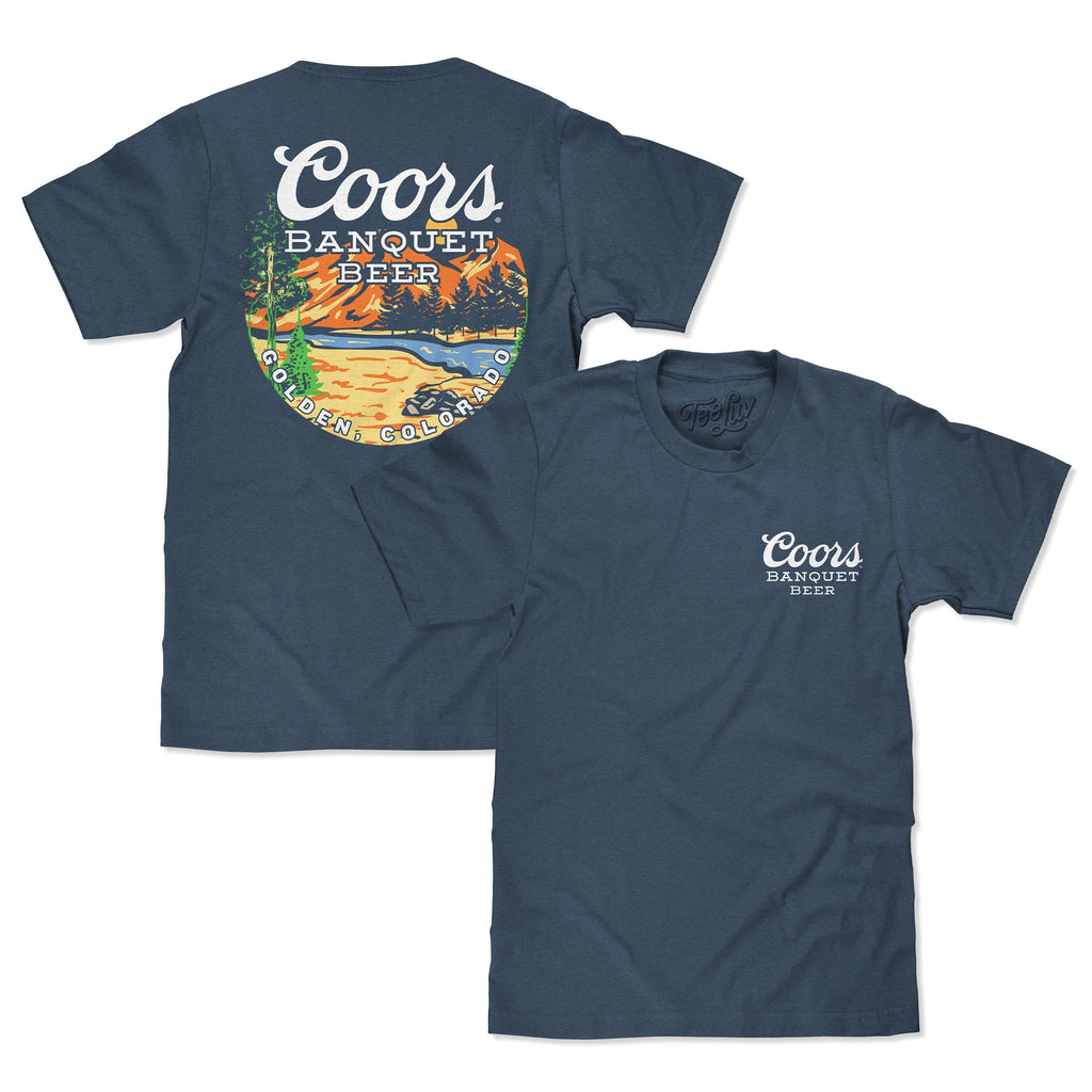 Coors Banquet Retro Colorado Mountain Landscape T-Shirt - Indigo Blue